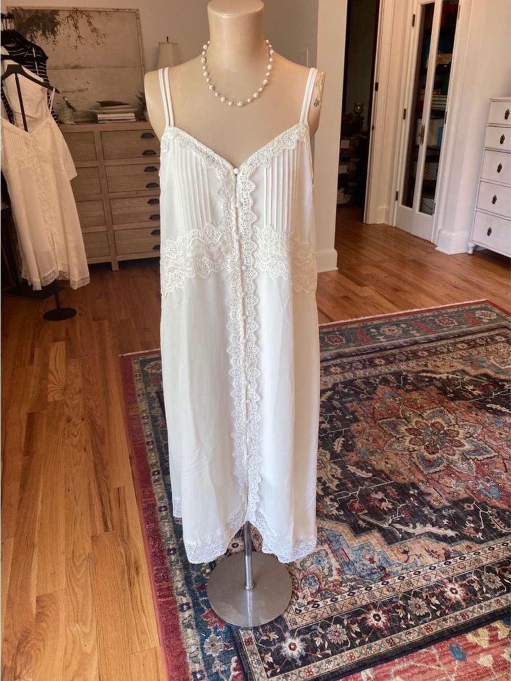 White Lace-Trim Slip Dress Kimono Maxi Top